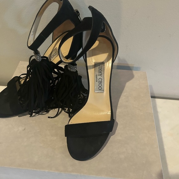 Rare Jimmy Choo Viola 100 Black Suede Fringe Heels| sz 37 | 7us - Picture 5 of 9